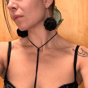 Off The Puff puffball craft black velvet soft texture 2-inch drop earring set